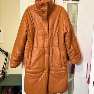 Nanushka vegan leather Tan Puffer Coat